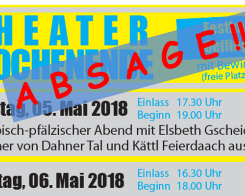 Theaterwochenende am 5./6. Mai wird abgesagt